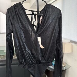 BCBGeneration Shimmering Black Bodysuit